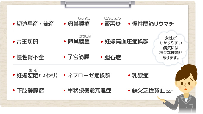 女性が かかりやすい 病気には 様々な種類が あります。