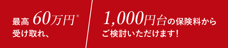 最高60万円※ 受け取れ、1,000円台の保険料からご検討いただけます!