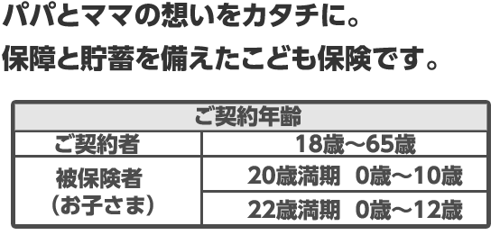 パパとママの想いをカタチに。保障と貯蓄を備えたこども保険です。